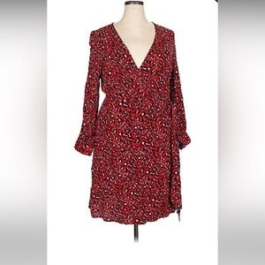Eloquii Red and Black Cheetah Wrap  Long Sleeve Dress